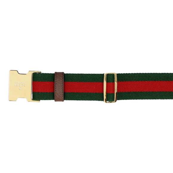 Gucci Supreme Canvas Dual Webstripe Gold Tone Buckle Belt - Picture 2 of 3
